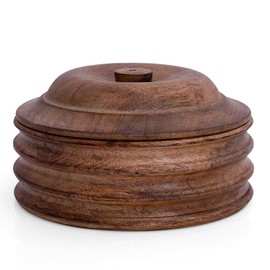 Handcrafted Wooden Mexican Tortilla Warmer Basket Indian Chapati Roti Bread Holder Box Pancake Keeper Serveware Hot Pot Casserole Dish With Lid Home Kitchen Dining Decor, Natural Brown, 9 x 4.5 Inches