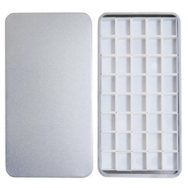 Watercolor Palette Paint Tin Case with 40pcs White Plastic Empty Watercolor Half Pans Carrying Magnetic Squares- Artists Paint Palette for DIY Watercolor Travel Palette