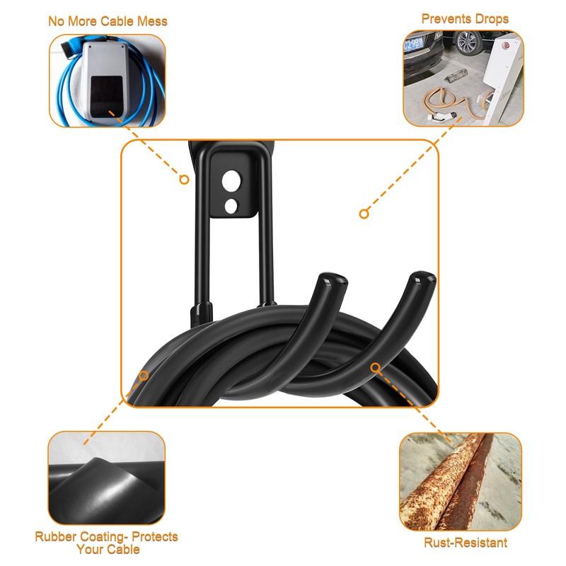 EV Charger Holder Wall Mount, Heavy Duty Steel J-Hook, Durable