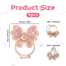 3Pcs Butterfly Phone Ring Holder, 360 Rotation Phone Ring Grip Stand for Girl Women Cute Metal Butterfly Shaped Cellphone Grip Compatible with Smart Phones or Phonecase (White, Pink)