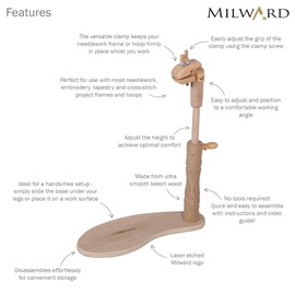 MILWARDS Versatile Seat Frame - Beech Wood Cross Stitch Frame, Embroidery Hoops & Tapestry Frame Lap Stand with Versatile Clamp Attachment Suitable for Multiple Needlework Craft Frames