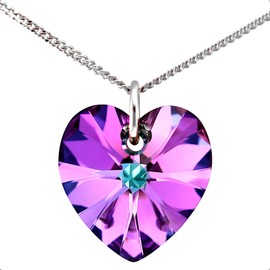Lua Joia Sterling Silver Heart Necklace With Sparkly Purple Crystal Pendant Chain Love Jewellery for Women Gift for Mum, Mother's Day, Wife, Birthday, Anniversary & Valentine’s 20 inch