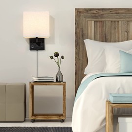 HAITRAL Wall Sconces Plug in with Bulbs - Wall Lamps for Bedroom with USB and Outlet,Sconces Wall Decor Set of 2 with Switch and Bulb Wall Light Fixtures for Living Room,Bedroom(Include Bulbs)-Black