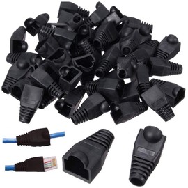 100pcs RJ45 Strain Relief Boots Ethernet Network Connector Plug Cover Soft Plastic CAT6 CAT5 CAT5E CAT6a (Black)
