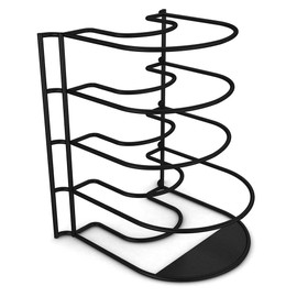 Heavy Duty Pots and Pans Organizer - For Cast Iron Skillets, Pots, Frying Pans, Lids | 5-Tier Durable Steel Rack for Kitchen Counter & Cabinet Storage and Organization - No Assembly Required [Black]