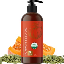 Maple Holistics Pumpkin Seed Oil Organic Certified - 100% Pure Organic Pumpkin Seed Oil for Hair Growth and Anti Aging Face Oil - Organic Hair Oil for Dry Hair and Growth - Virgin Cold Pressed & Unrefined (16oz)