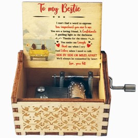 Wooden Music Box for Bestie,Sister,Best Friend,Hand Crank Melody You Are My Sunshine,Engraved Wood Musical Box,Vintage Gift to My Bestie,Mum,Women on Birthday,Christmas,Valentine’s Day,New Year