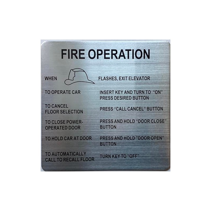 FIRE OPERATION SIGN FOR ELEVATOR (Brush Silver Aluminum, SIZE6X6INCH, DOUBLE