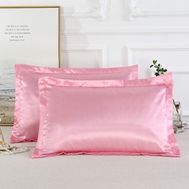 JUWENIN 2pc New Queen/Standard Silk~y Satin Pillow Case Multiple Colors (Pink, Standard)