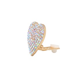 Heart Love AB Crystal Pave Clip On Gold Earrings for Women - PeriFairy Rhinestone Colorful Earrings Non Pierced Jewelry