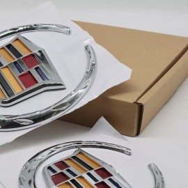 Unbranded CHROME Front Grille Badge & Rear Trunk Lid DECAL For Escalade ATS CTS STS Emblem