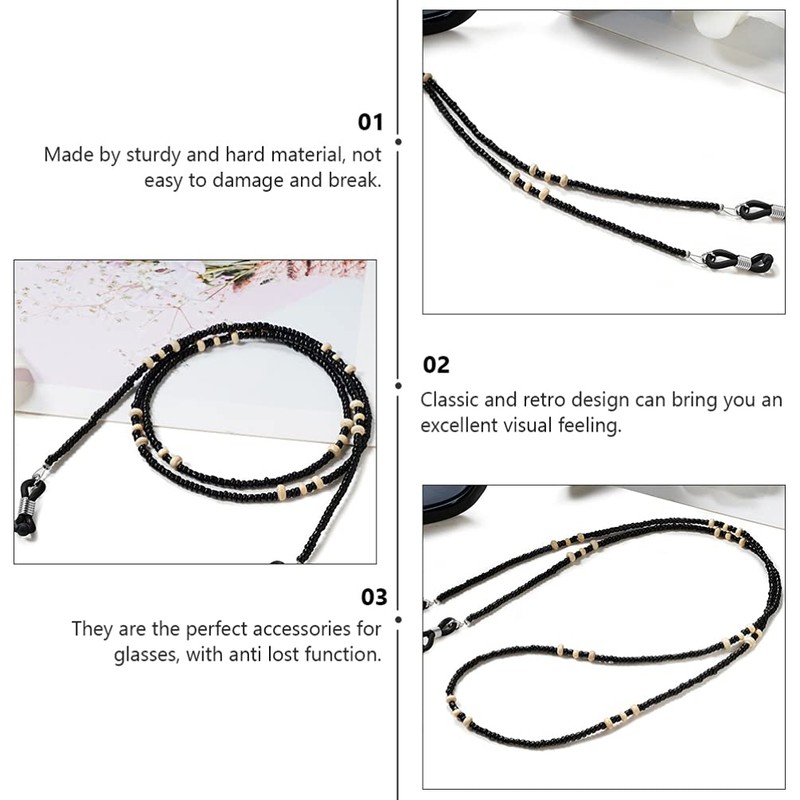Beaupretty 2pcs Rustic Eyeglass Chain Wooden Bead Strap Retainer Strap