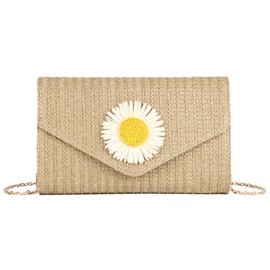 HomKuch Frauen Sommer Stroh Clutch Geldbörse Gewebte Strand Abend Geldbörse für Hochzeit Party Prom Reisen