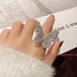 Cubic Zirconia Butterfly Ring Sparkling Crystal Bow-Knot Knuckle Ring Wedding Jewelry for Women and Girls