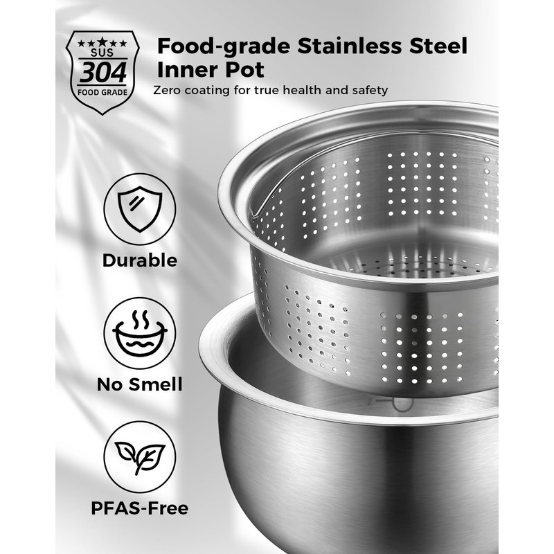 Novaspark Stainless Steel Rice Cooker Small 6 Cup (Uncooked) /