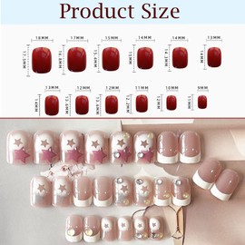 Cute False Nails, Extra Short Nail Tips Square Press On Nails with Mermaid Bubble Beads, Sweet Colour Design(24 Pieces)