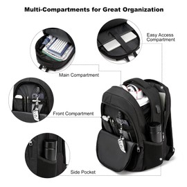 Backpack Men Women School Backpack Boys Girls Teenagers Waterproof School Bag for 17.3 Inch Laptop Bag with USB Charging Port, Work Travel Backpack with Anti-Theft Bag, Black