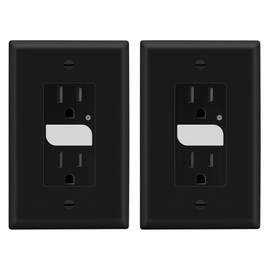 LIDER LED Guide Light Receptacle with Automatic Daylight Sensor and Wall Plate, Night Light Decorator Wall Outlet, 125VAC/15A Tamper-Resistant Receptacle, LGL-15TR-BKWP2P, Black, 2-pack