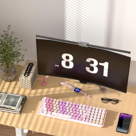 COVEVA Colorful Bluetooth Keyboards, Wireless Keyboard Multi-Device (USB + Dual BT), Compact 100 Keys Typewriter Retro Round Keycaps Keyboard for PC Laptop Pad Phone(Rainbow-Pink)