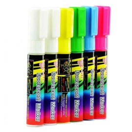 Easy to wipe off with a damp cloth, Fluorescent Board Markers (Bold) (5 Colors, 6 Pieces)