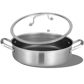 Inqibee 6 QT Hybrid Tri-Ply Stainless Steel Non Stick Sauté Pan with Lid, 12 Inch Induction Deep Frying Pan, Large Skillet,Brazier Pan, Dishwasher and Oven Safe.