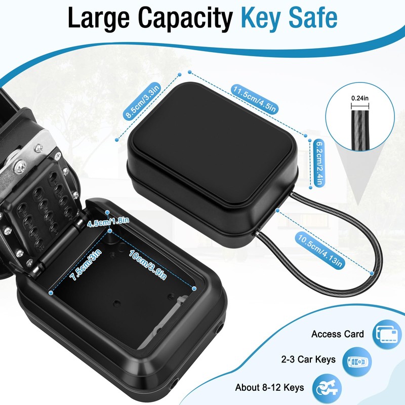 WACCET Key Safe with Number Code, Weatherproof Key Safe Outdoor