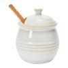Creative Co-Op Farmhouse Embossed Stoneware Honey Pot with Wood Honey