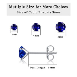 Silver Stud Earrings for Women - S925 Sterling Silver Cubic Zirconia Stud Earrings Set | Hypoallergenic Earring September Birthstone Sapphire Birthday Chritsmas Jewellery Gift, Size: 3mm/4mm/5mm