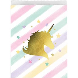 Creative Converting Sparkle Unicorn Treat Bags, 10 ct, Multi-colored, 8.75" x 6.5"