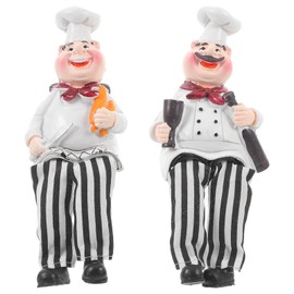 Kichvoe Set of 2 Home Kitchen Decor Chef Figurines Bread Wine with Dangling Legs Shelf Sitters Figurine Statues for Kitchen Shelves Cupboard Countertop Display Windowsill 15cm/5.89inH