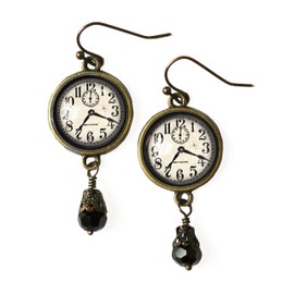 Black And White Steampunk Clock Earrings