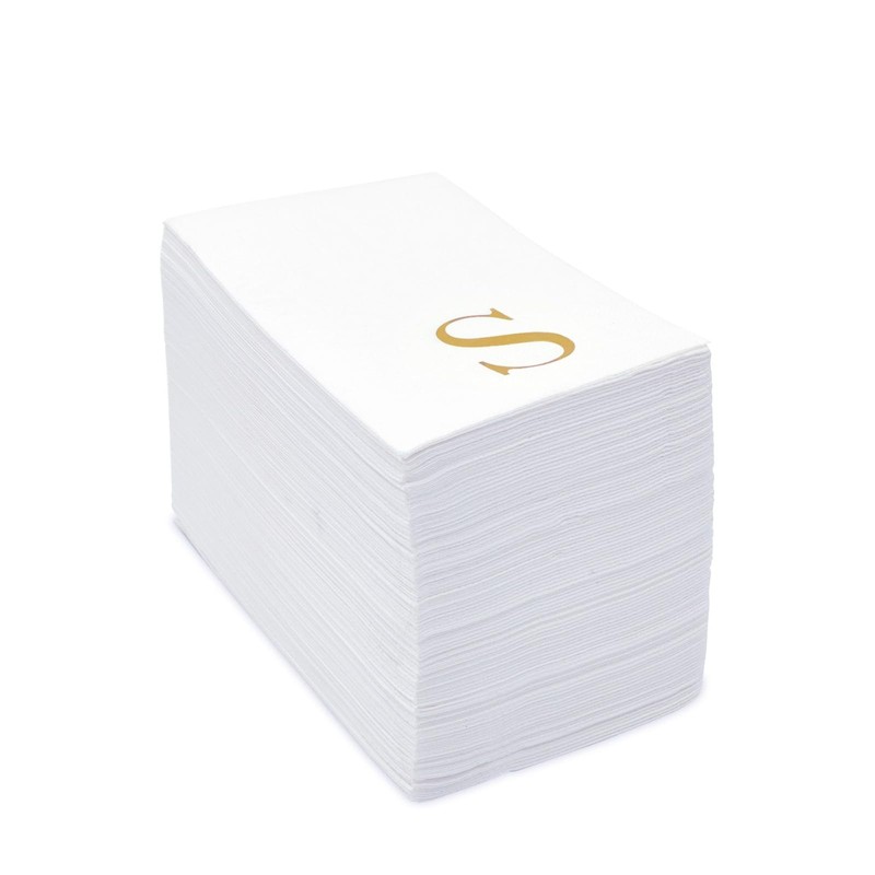 Servilletas de papel de monograma blanco con letra S (4