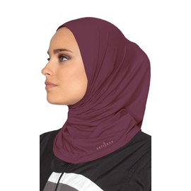 Artizara One Piece Stretch Sports Hijab, Athletic Hijab, Workout Hijab for Modest Islamic Hijabi Gym Workout (Plum), One Size