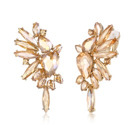 EVER FAITH Wing Crystal Clip-On Earrings Fashion Statement Earrings Art Deco Colourful Marquise Drop Bridal Dangle Clip On for Women Clear Silver Tone, Crystal