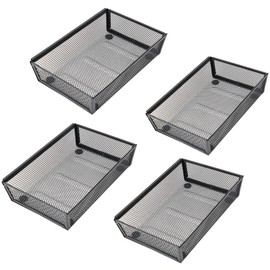 YFEEN Mesh Tray Kitchen Drawer Utensil Cutlery Tray Office Supplies with Inter-locking Arm Drawer Dividers Organizer for Silverware, Flatware, Home,Office, School,Bedroom(9＂X6＂4pack) Black