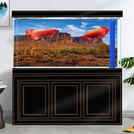 BATRUG 48X18IN Desert Rock High Mountain Cactus Oasis Reptile Habitat Background, Natural Blue Sky Sun Desert Themed Terrarium Background, Aquarium Background with 10 EVA Double-Sided Tape