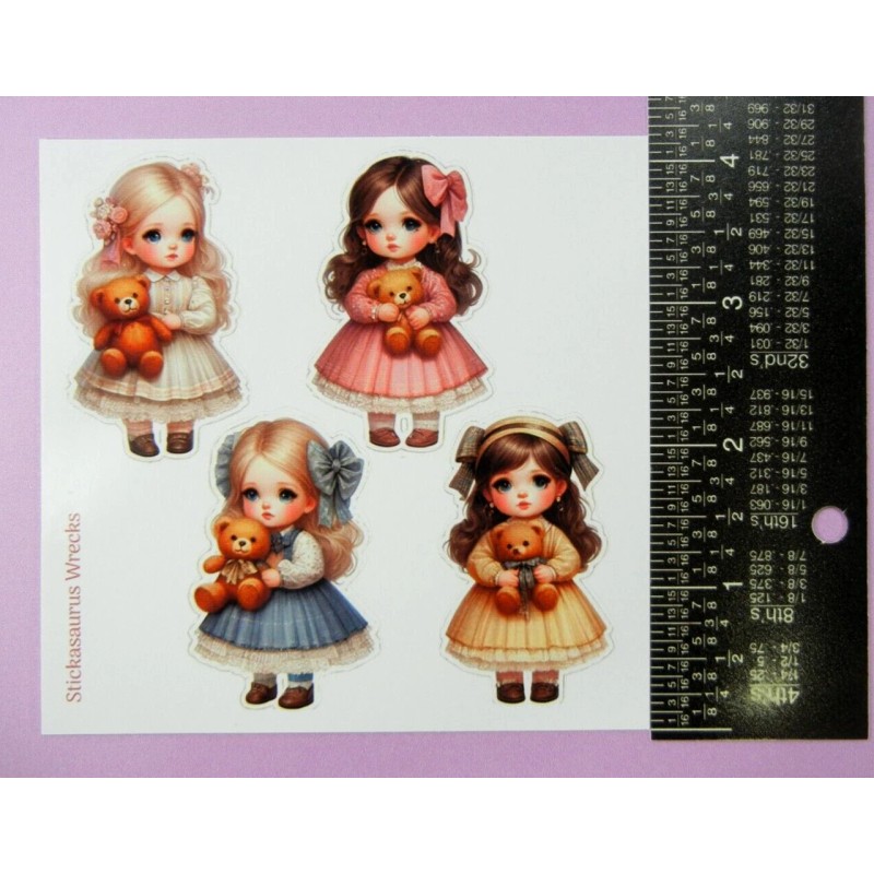 Stickasaurus Wrecks Vintage Little Girls & Teddy Bears Sticker Sheet