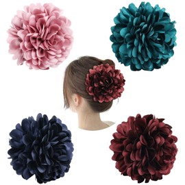 Cinaci 4 Pack Black Plastic Hair Claws Clips with Big Large Satin Flower Bow Barrettes Clamps Bun Chignon Updo Holders Hair Accessories for Women Girls