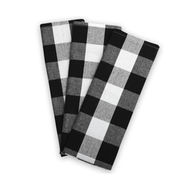 Kitchen Towels, 100% Cotton, Set of 3, Hand Towels, Dish Towels 3 Pack, Tea Dishtowels, Buffalo Plaid Black and White, Cotton Dishtowel Highly Absorbent Lint-Free with Hanging Loop