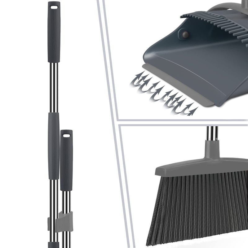 Broom and Dustpan Set, Dust pan with Long Handle, Broom