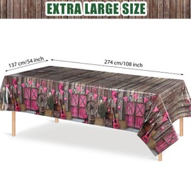 Tiamon 1 Pieces Western Party Tablecloth Cowgirl Table Cover Pink Western Cowgirl Plastic Tablecloth Disposable Wild West Table Cover for Baby Shower Birthday Party Supplies, 54 X108 Inch