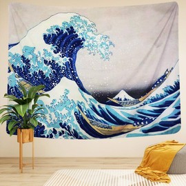 LIGICKY Tapestry Wall Hanging Ukiyoe Hokusai The Great Wave Off Kanagawa Wall Tapestries with Art Nature Home Decorations for Living Room Bedroom Dorm Decor, 59.1" x 78.7"
