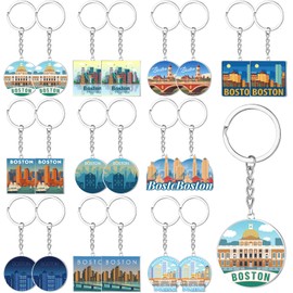 Landical 20 Pcs Boston Keychains Souvenirs Silver Metal Key Ring Souvenir Gifts Keychain Ring Bundle Bulk