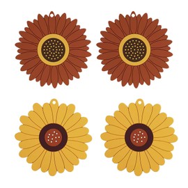 Plastic Dining Mats Set of 4 Sunflower Shape, Washable Placemat on Table, Wipeable Round Place Mats for Indoor Outdoor Party Decorations (6.1 inch)