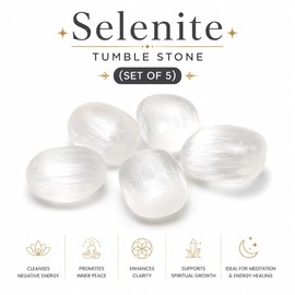 crystalmiracle Set of Five Selenite Tumbled Stones Crystal Healing Reiki Feng Shui Gift Energy Metaphysical Gemstone Meditation for Unisex (White, 1.2 to 1.5 inches approx. each)