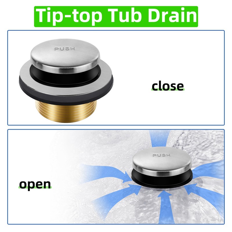 Brushed Nickel Bathtub Drain Tip-Toe Tub Trim Set with Two-Hole