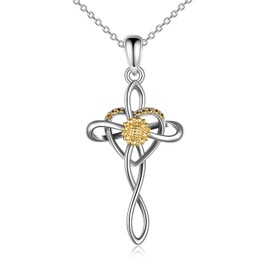 YFN Cross Necklaces Love Heart Sunflower Necklaces Women Girls, Sterling Silver Sterling silver Yellow Gold-Plated, Sunflower