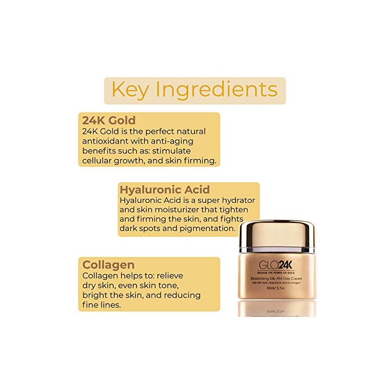 GLO24K Crema de día hidratante con oro de 24 k,