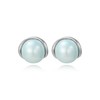 GZJOGO Big Light Blue Pearl Stud Earrings Trendy, White Gold