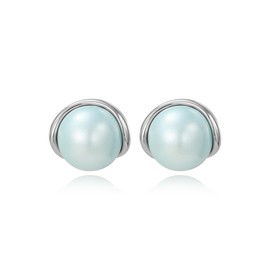 GZJOGO Big Light Blue Pearl Stud Earrings Trendy, White Gold Plated Round Chunky Pearl Hypoallergenic Statement Earrings for Women, Jewelry Gift for Her